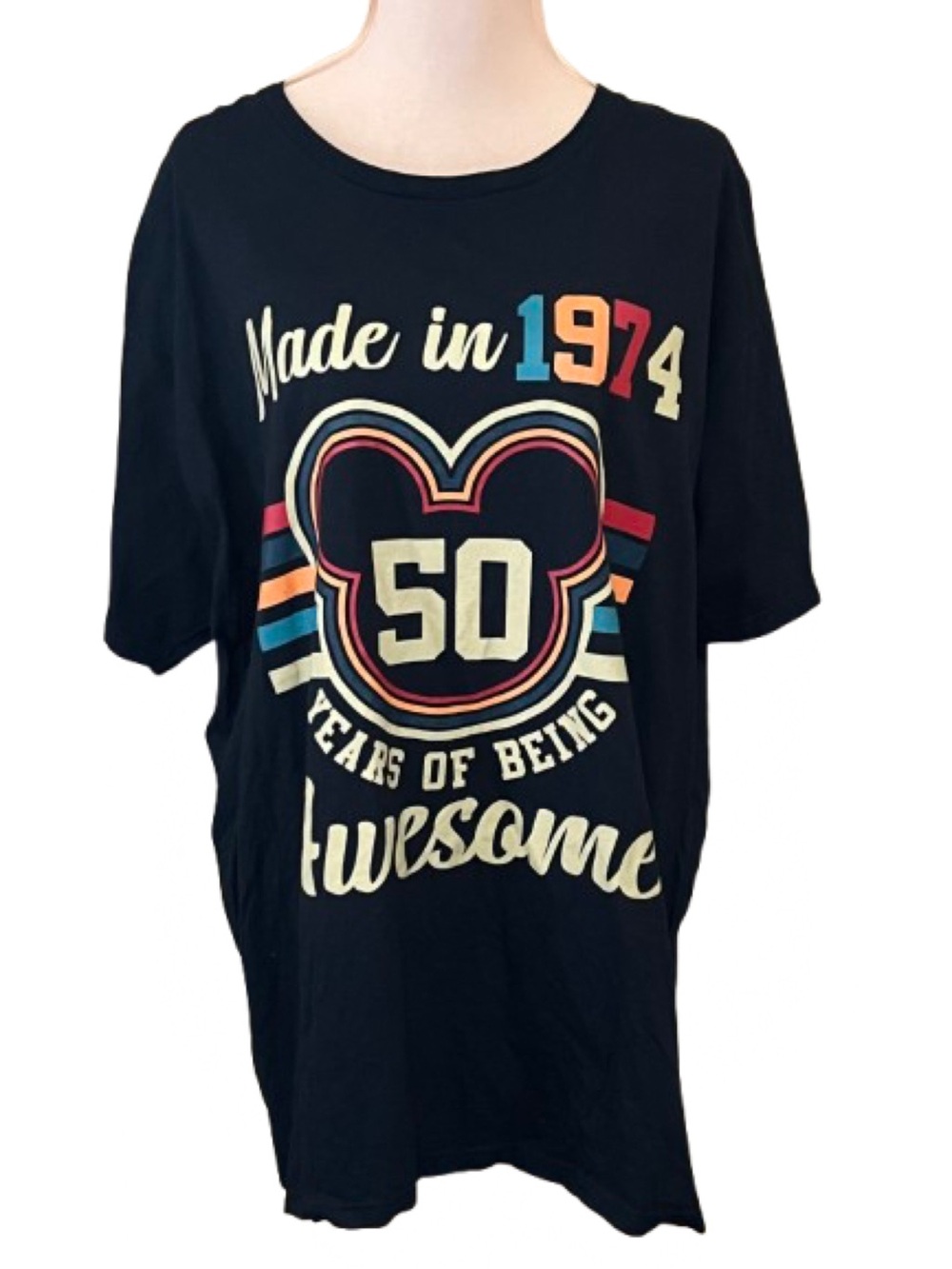 Unbranded Short Sleeve Black Colorful Printed Birthday Tee 2xl